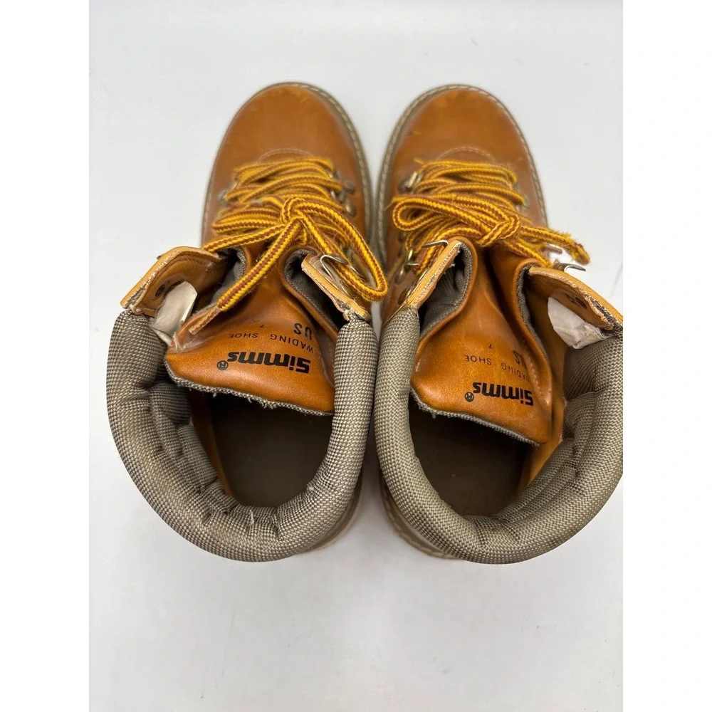 SIMMS Fly Fishing River Wading Boots Felt‎ Sole Leather Brown/Green - Size 7